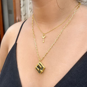 Secret Diary Book Locket and Key Pendant Gift Set (Onyx) - Gold
